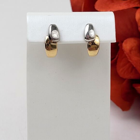 14K Yellow & White Gold 5/8" Length Geometric Earrings 2.45 Grams - Picture 2 of 6